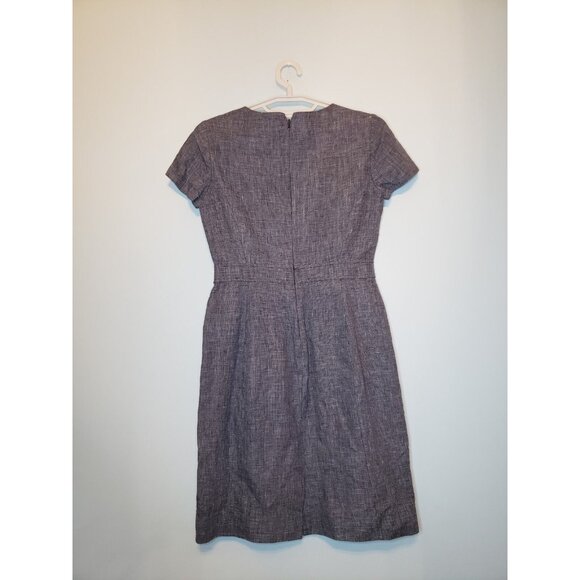 J.Crew Womens 2 Straight Pencil Dress Cotton Linen Blend Short Sleeve Blue Lined - Picture 2 of 6